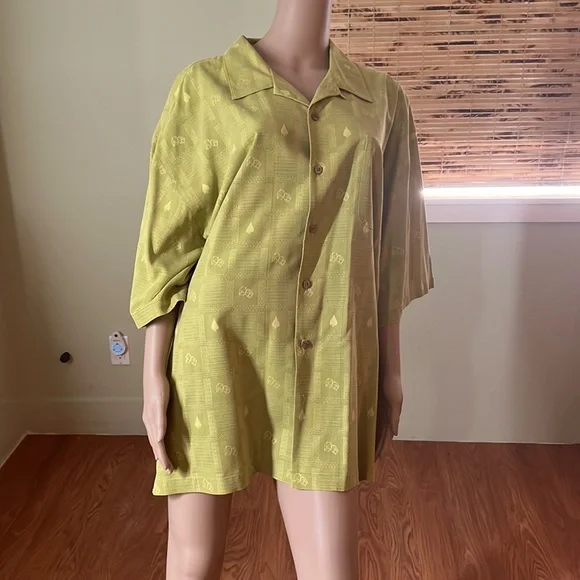 Tommy Bahama Silk Button Down Shirt In Granny Apple Green With Embroidery XXL